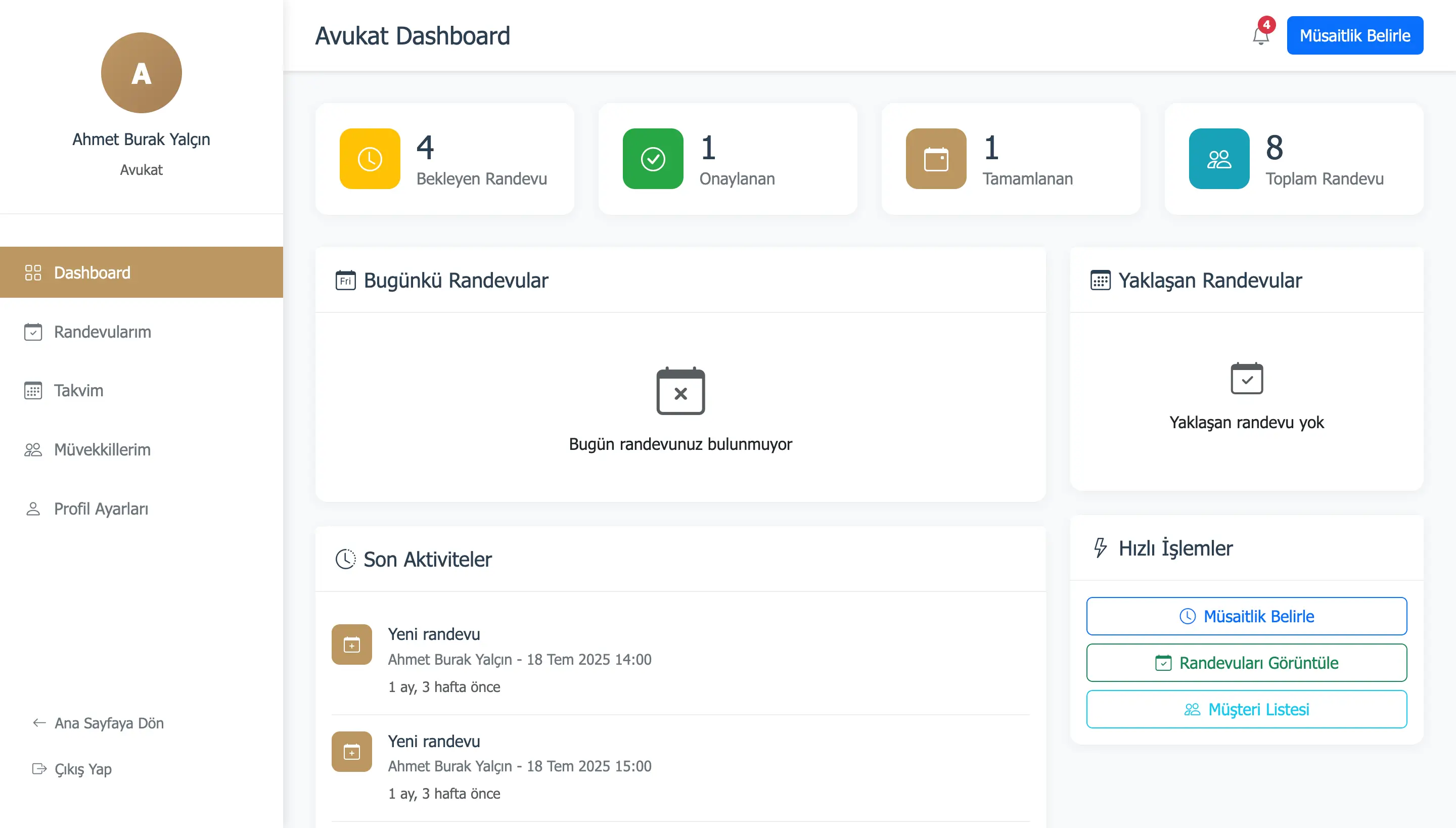 Kullanıcı paneli ekran görüntüsü